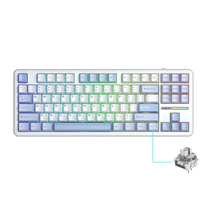AULA F87 Pro Mechanical Keyboard 2.4g/Usb/Bluetooth Tri Mode Wireless 87 Key Rgb Pbt Gasket 5 Layer Silencing Full Key No Impact - WinSupport Tech