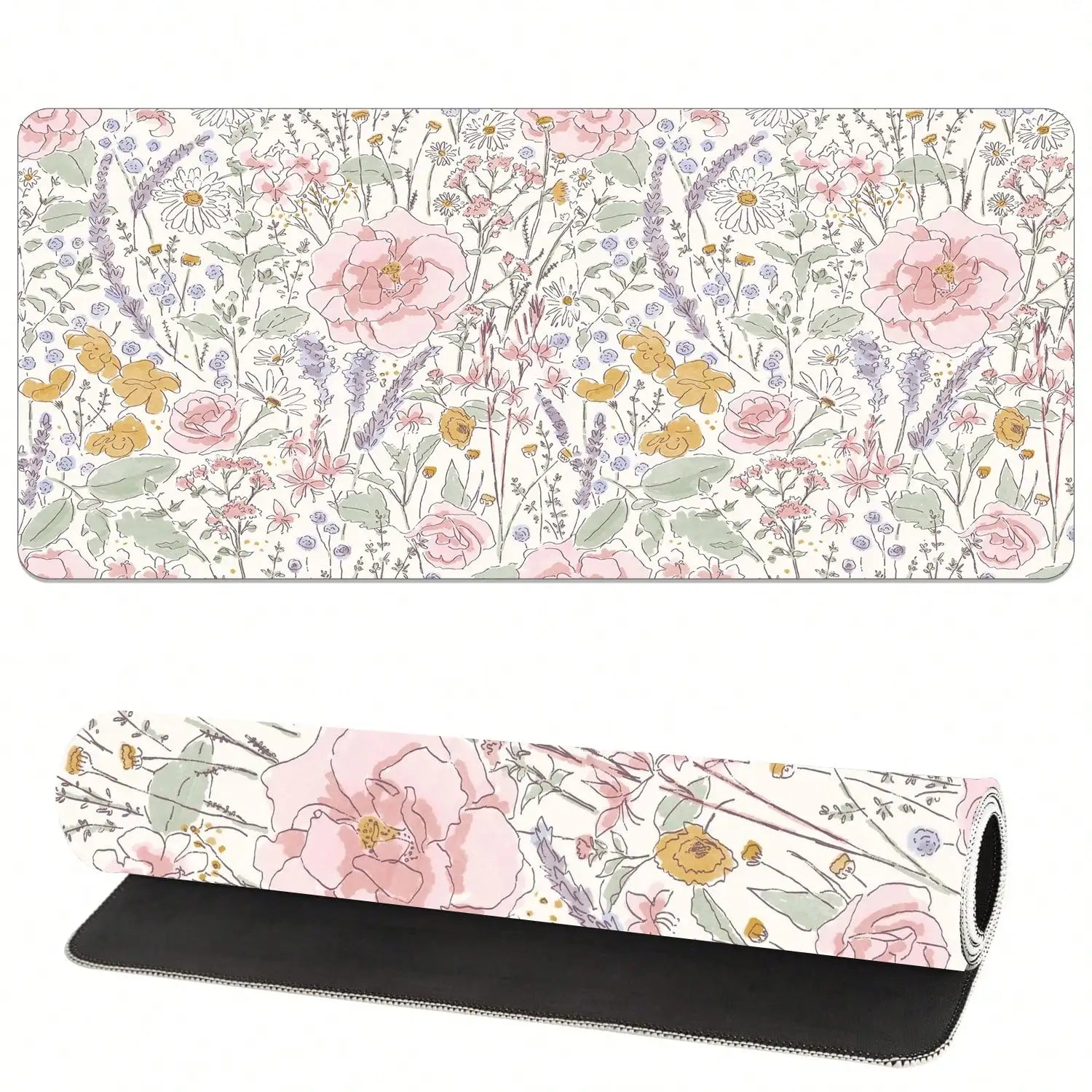 1pc Cute Floral Desk Mat Pink Flowers Plant Mouse Pad XXL Large Extended Gaming Mousepad Women Office Decor Desk Pad, Big Laptop Computer Keyboard And Mouse Mat