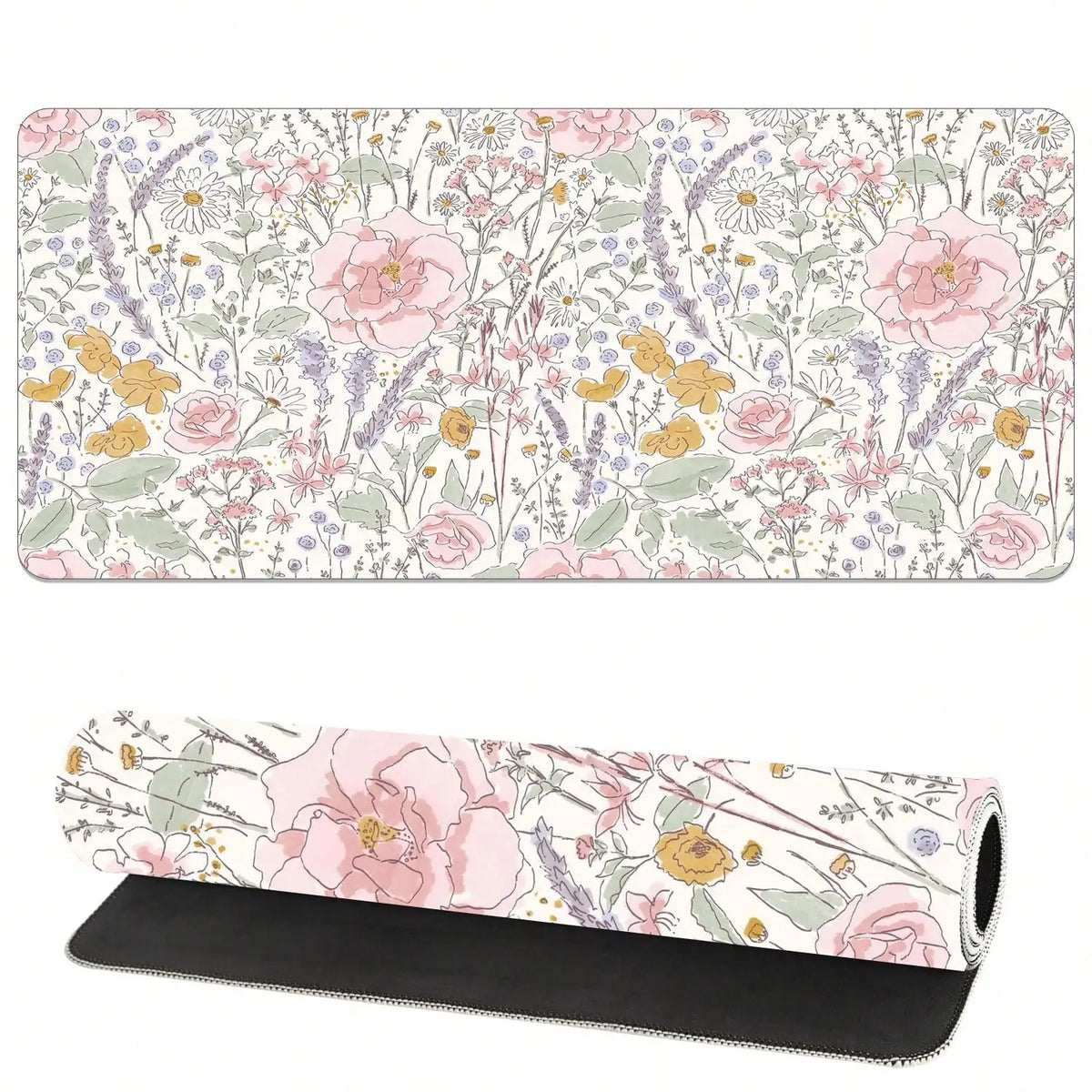 1pc Cute Floral Desk Mat Pink Flowers Plant Mouse Pad XXL Large Extended Gaming Mousepad Women Office Decor Desk Pad, Big Laptop Computer Keyboard And Mouse Mat
