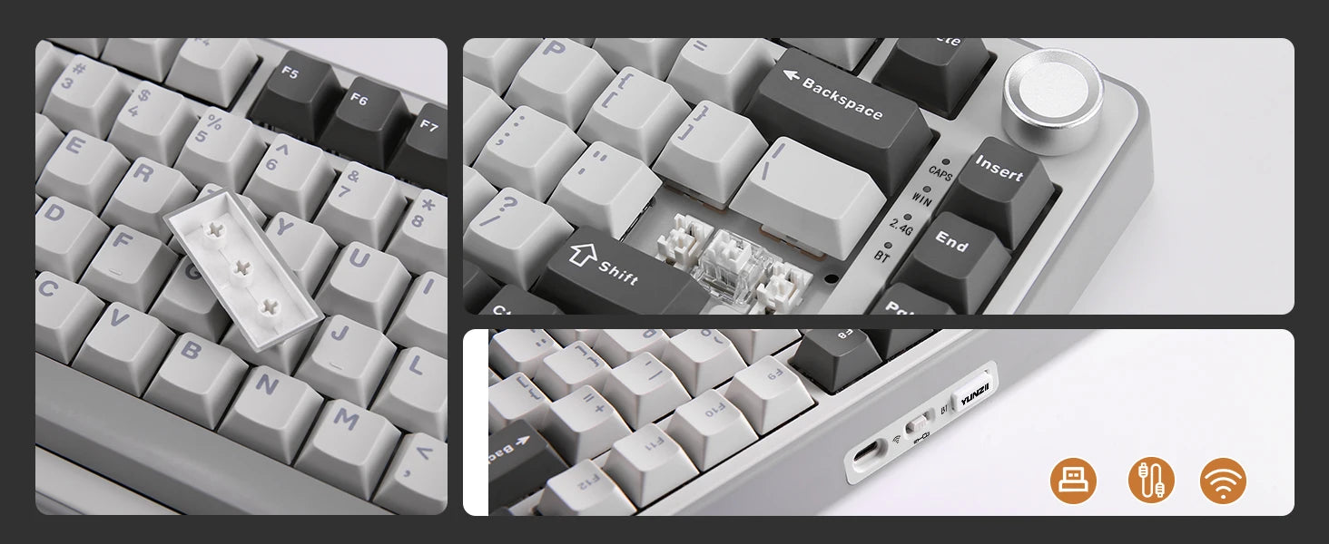 YUNZII B75 PRO 82-Key Wireless Mechanical Gaming Keyboard, Gasket Hot Swap Custom RGB 75% BT/Type-C/2.4G Creamy Knob Keyboard