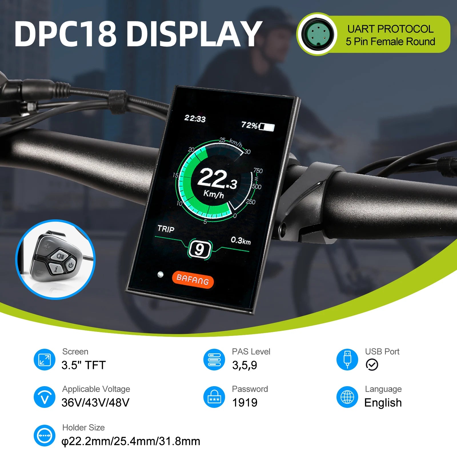 Bafang UART Display Protocol LCD Instrument 36V 48V 52V EKD01 Bluetooth Computer DZ40 DPC18 SW2-M58 for Hub Mid Motor Ebike Kits
