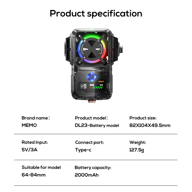 DL23 Semiconductor Phone Cooler Powerful Cooling 2000mAh Temperature Control Digital Display Dual Live Streaming Mount Holes