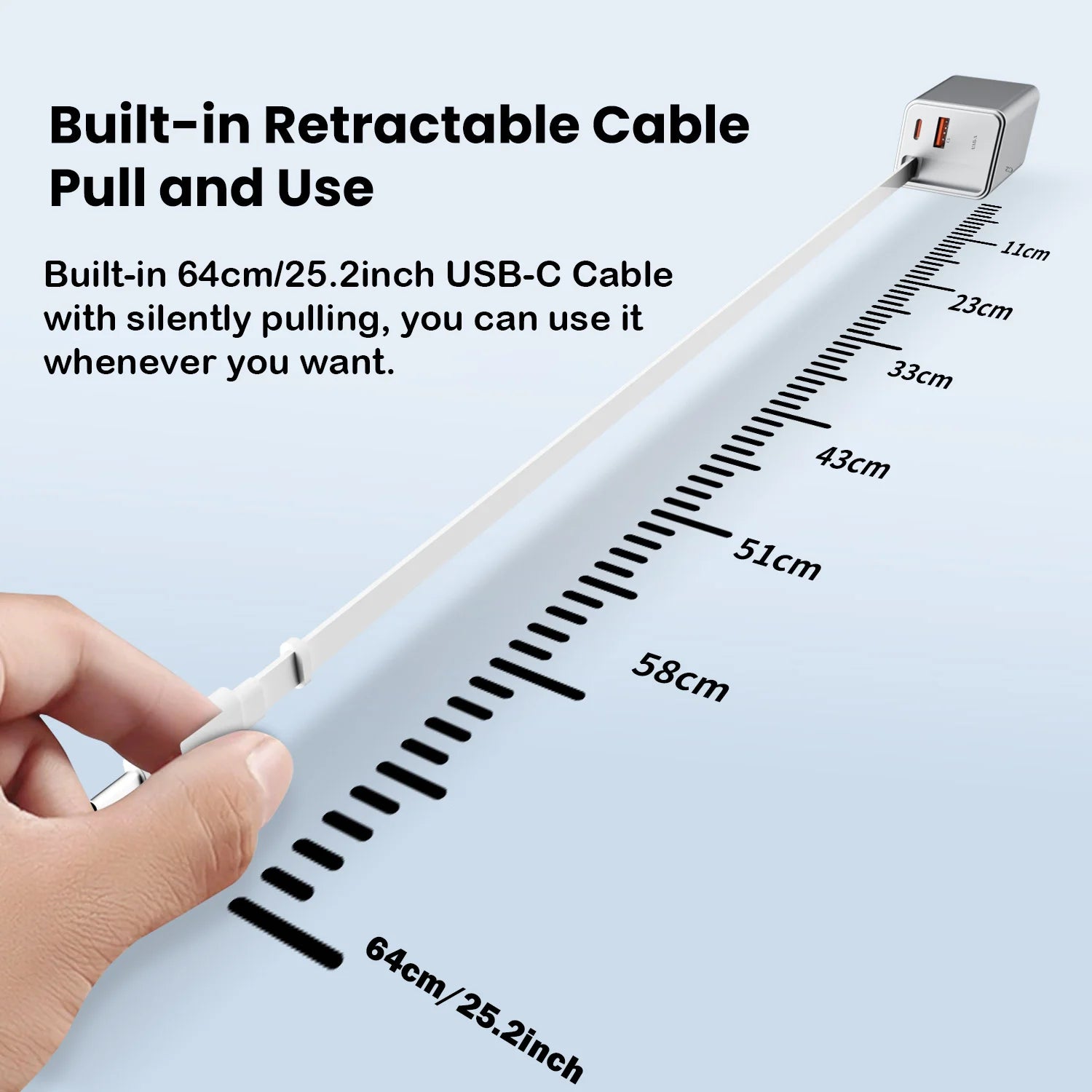 65W USB Type C Charger with Retractable Cable PD Fast Charging For Most Mobile Phones,Laptop