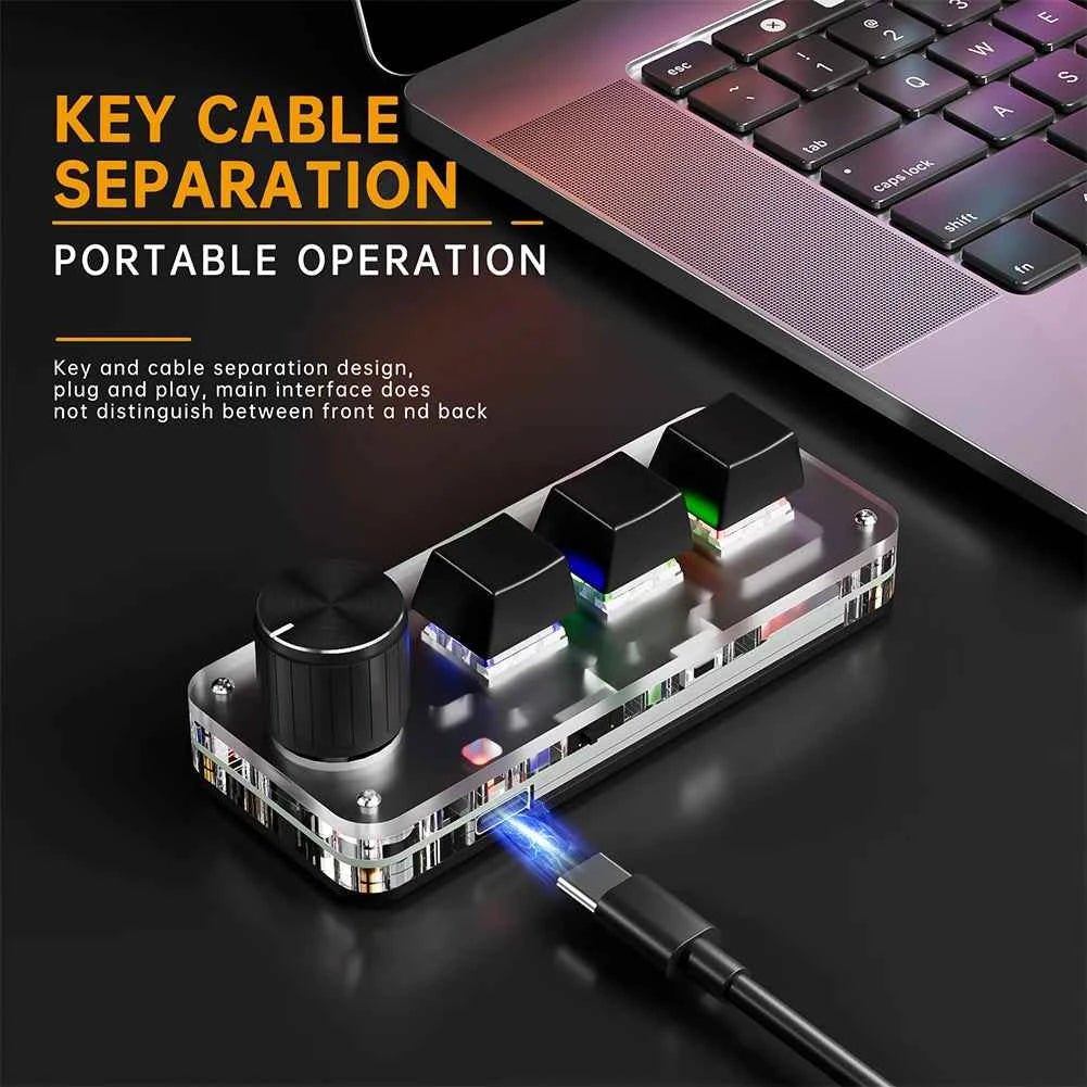Mini Customized Mechanical Keyboard Hot Swappable Macro Programmable Keyboard 3 Key 1 Knob
