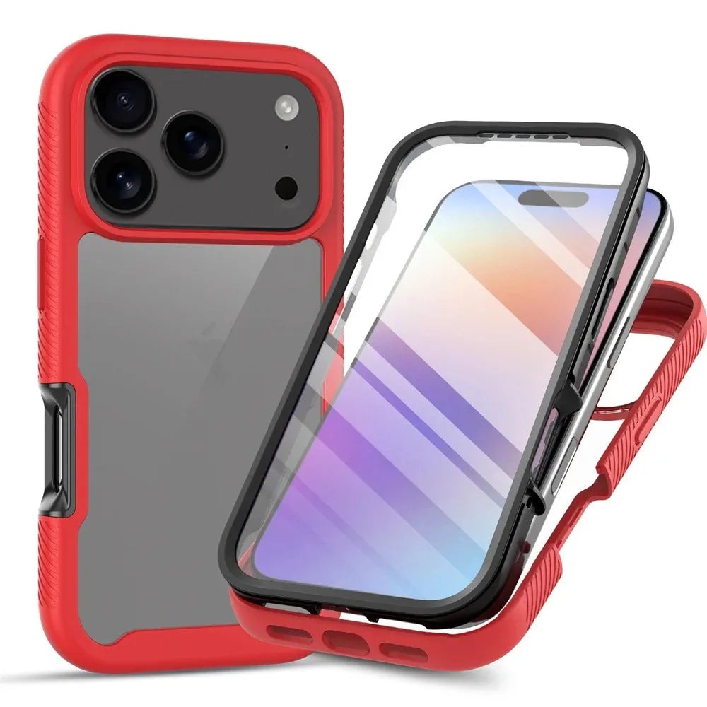 360 Full Body Protection Armor Clear Phone Case For iPhone 17 16 15 14 13 Pro Max Air 16e Plus Front Screen Shockproof Cover