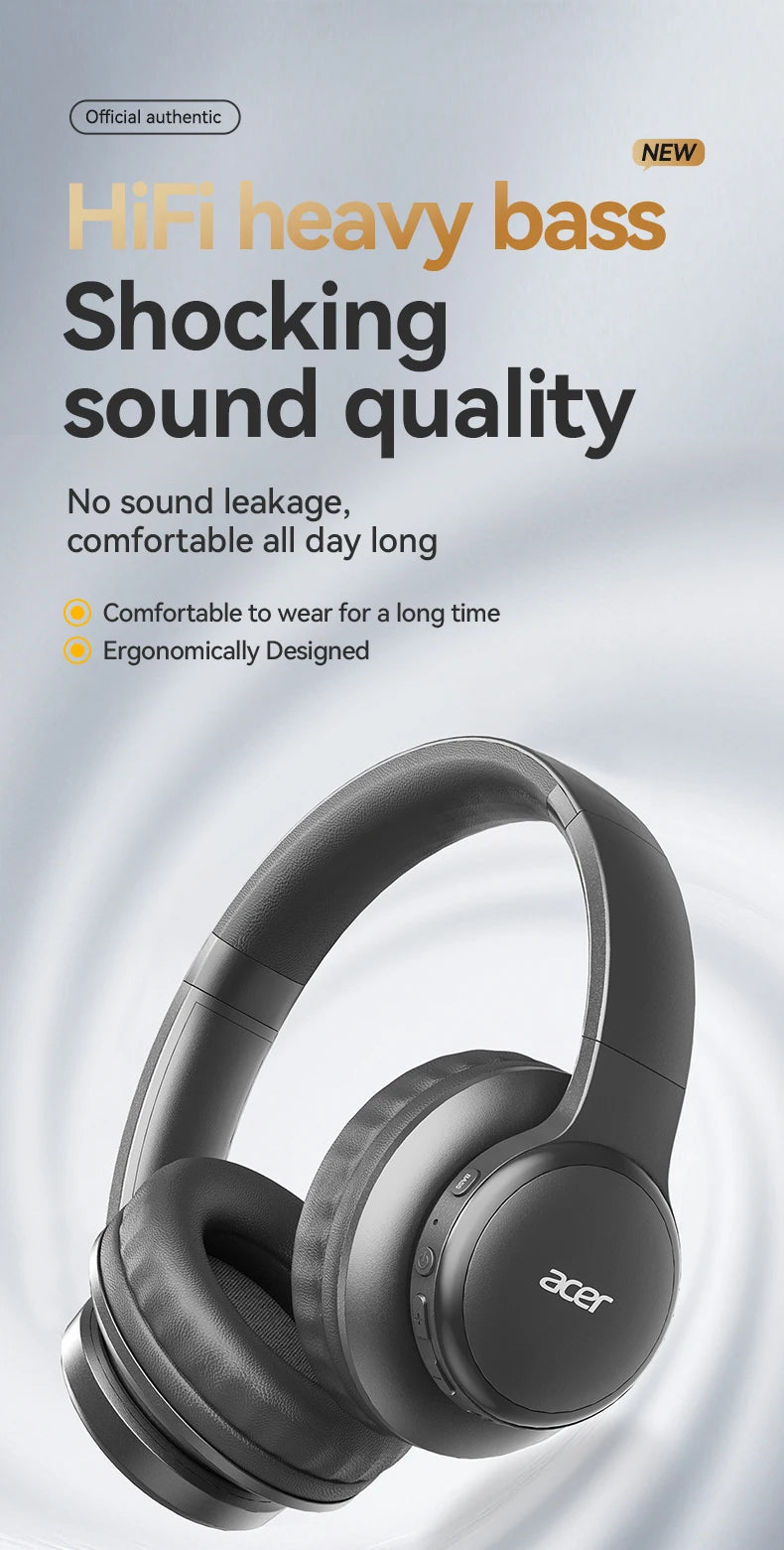 Acer Ohr559 Wireless Bluetooth Headset with High-Fidelity Stereo Bass Sound, Noise Reduction for Calls, Music, and Gaming, No Delay, Long Battery Life, Full-Ear Coverage, Comfortable Fit, with Microphone