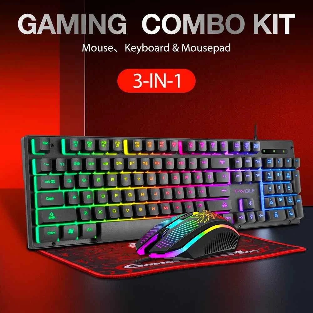 Electronic Sports Set  3 In 1 Wired Backlit Keyboard Gaming Mechanic Kit Waterproof Luminous 104 Key Keyboard Mouse Set 2025 NEW