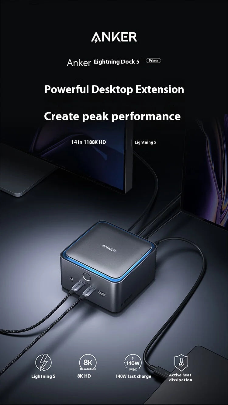 ANKER Prime TB5 Thunderbolt 5 Docking Station Dual 8K Triple Screen Display Type-C Expansion 120Gbps 14-in-1 for MacOS/Windows