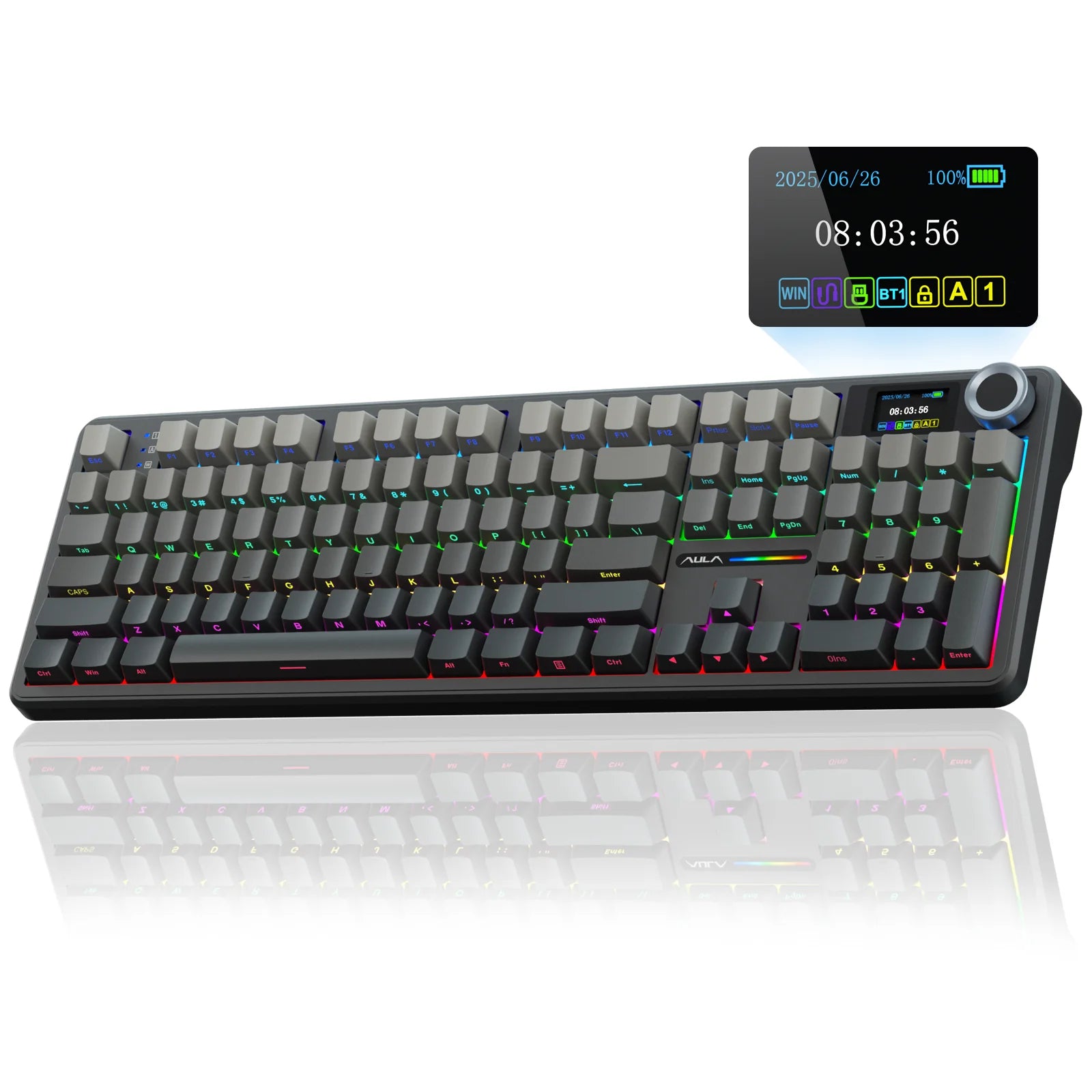 AULA F108pro Wireless Bluetooth Keyboard Macro Gaming keyboard Gasket Hot-swap Full Size Keyboard with TFT Smart Display