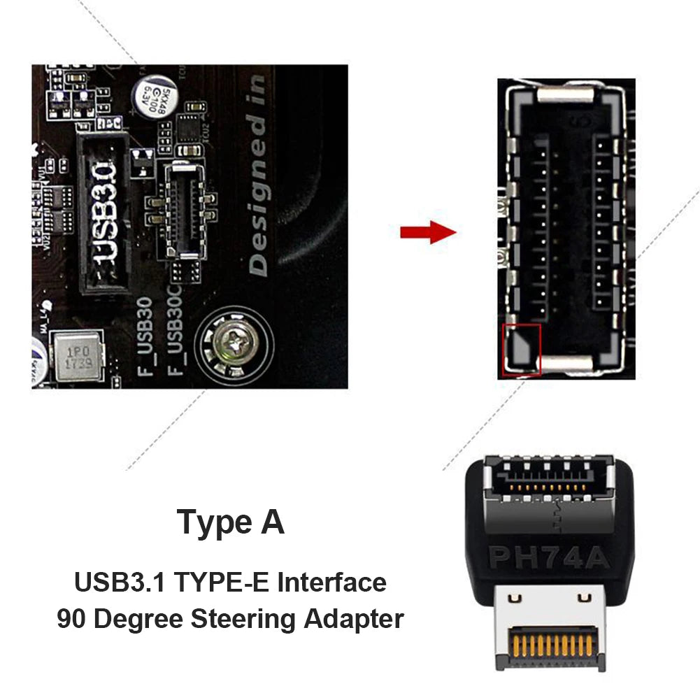 Motherboard USB C 3.1 Front Panel Adapter 90 Degree Angled Type E Male To Female Internal Connector for Asus Desktop Computer