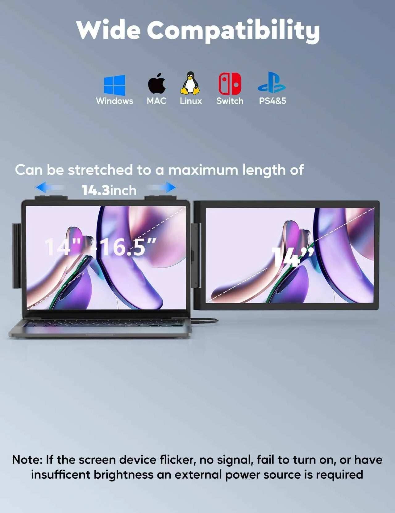 Amoudo Portable Monitor 14 Inch FHD 1080P IPS Screen Laptop Monitor Extension Dual Screen for Laptop Windows Mac Android