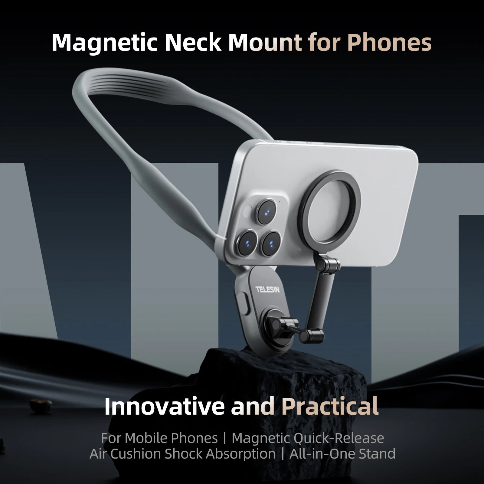 TELESIN Silicone Magnetic Neck Mount Quick Release Phone Stand Universal Compatible with iPhone MagSafe Samsung Huawei Xiaomi
