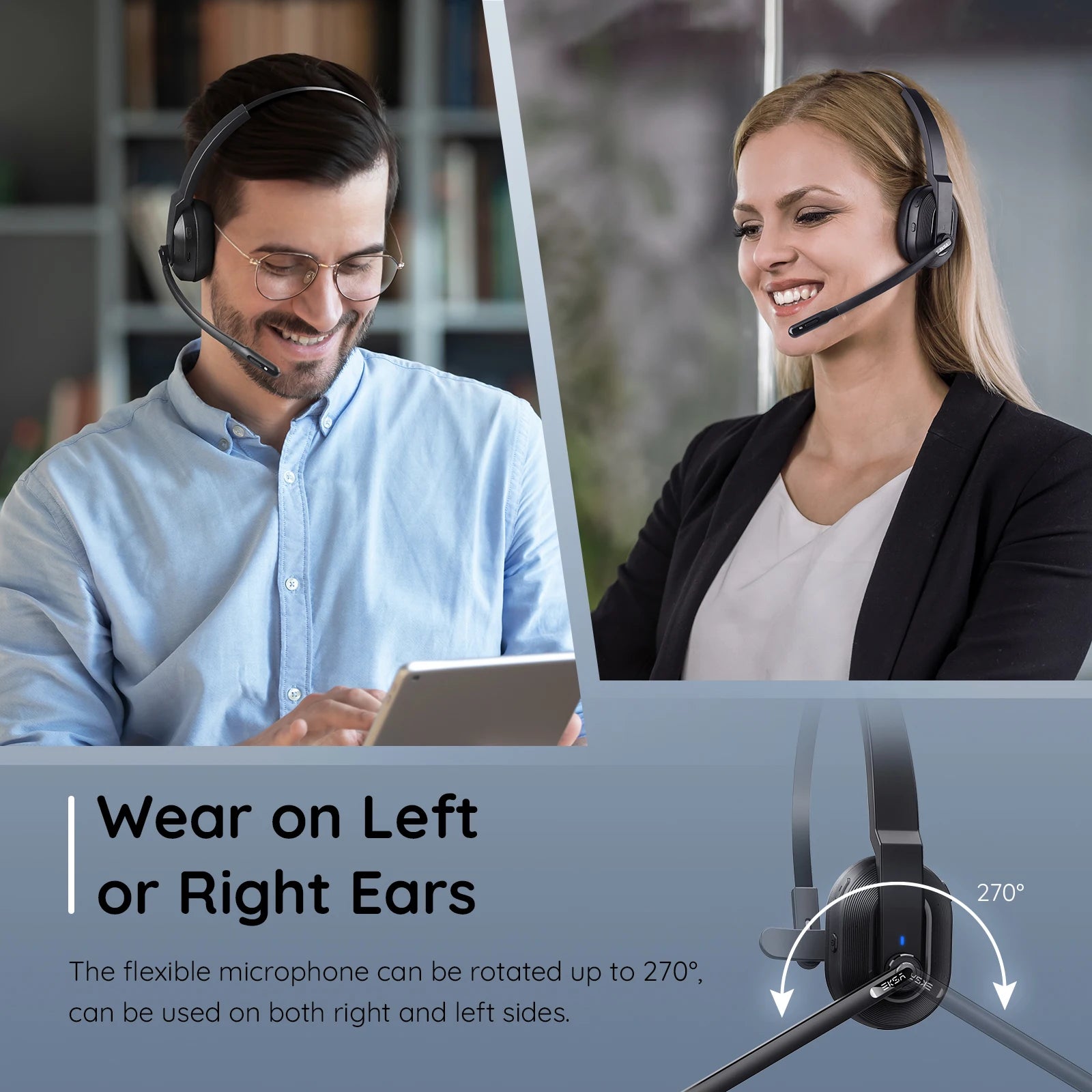 EKSA - H5 Bluetooth 5.0 Headsets, PC Wireless Headphones, 2 Mics ENC Earphones, with Charging Base USB Dongle for Office