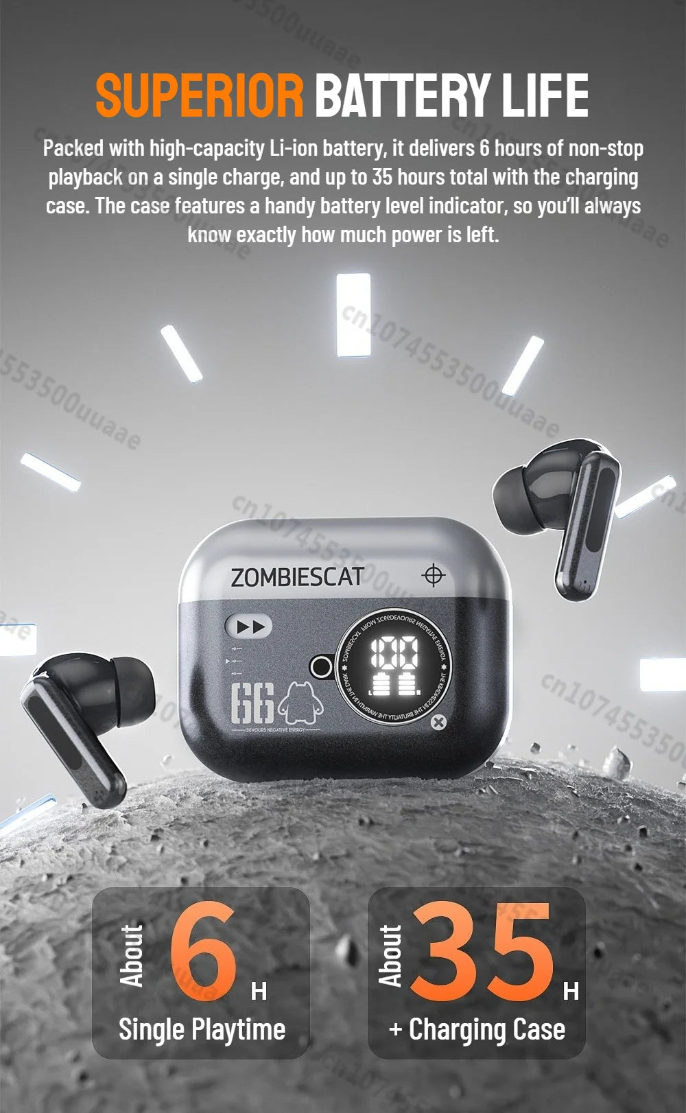 Zombies Cat Alloy ANC Headphones Bluetooth 6.0 -45dB Active Noise Cancellation Earbuds Powerful Deep Bass TWS Wireless Earphones