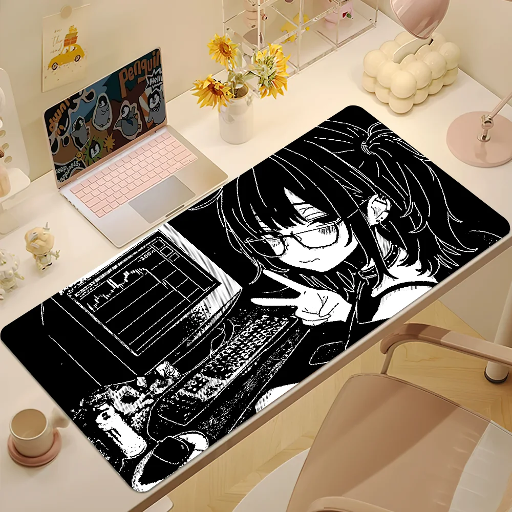 Y2K Anime Pixel Girl black white Mouse Pad Non-slip Thickened MousePad Student Cushion Large Writing Gaming Lockedge Office