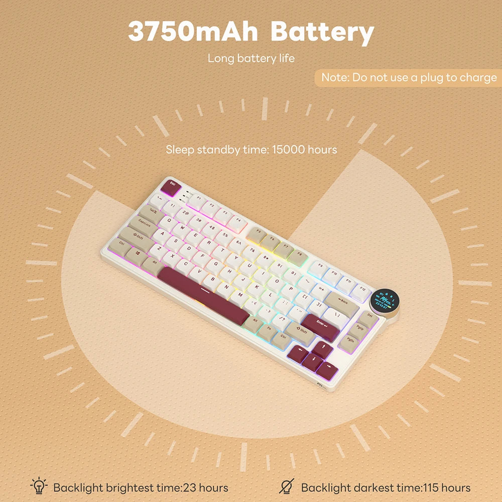 RK N80 Royal Kludge Gamer Keyboard 2.4G Wireless/Bluetooth/USB-C With 80% RGB Backlit Mechanical Keyboard Low Profile TFT Screen