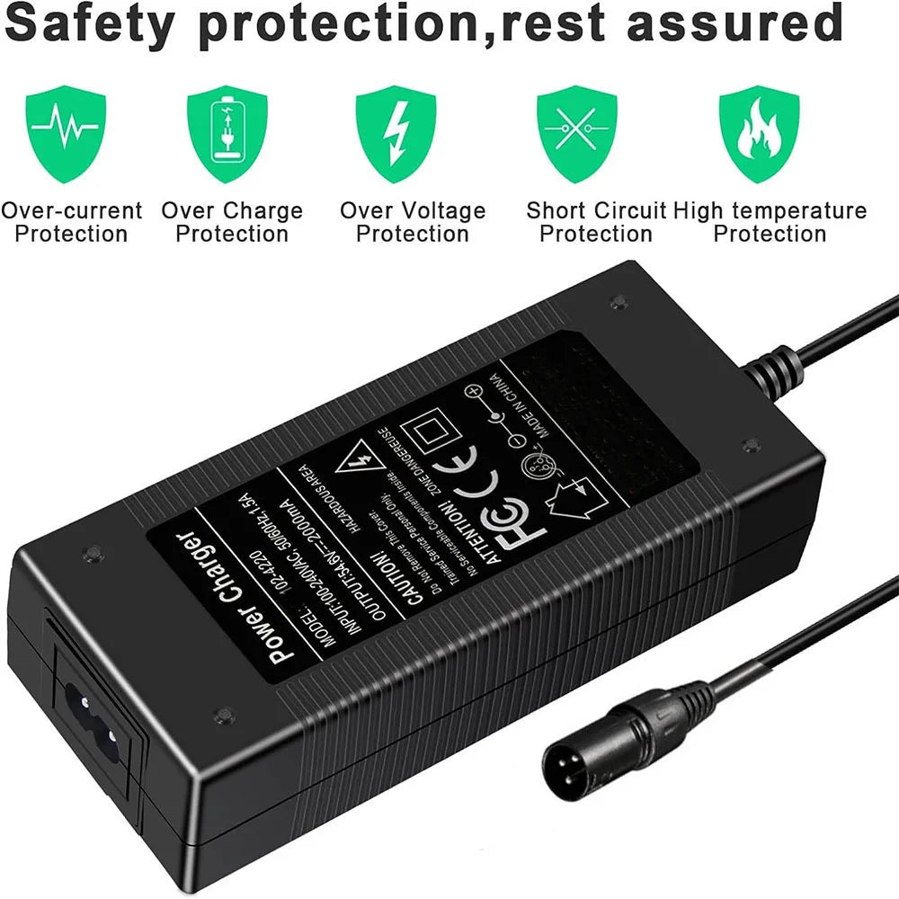 48V 2 Amp Charger Output 54.6V 2A  Charger 48V 3-pin XLR Male Plug for 48volt Charger 13S Lithium Battery Pack