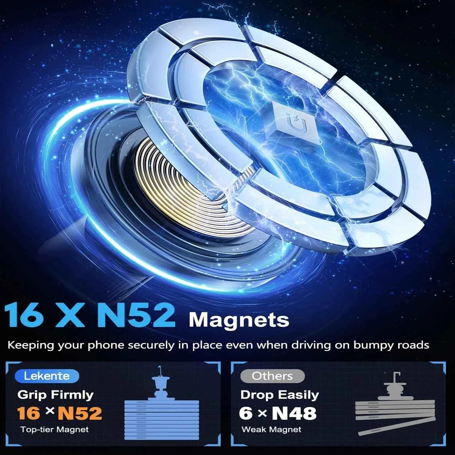 UYUXIO Magnetic Wireless Car Phone Charger Adapter 15W Air Vent Magnetic Car Phone Holder for iPhone 16 15 14 13 12 Pro Max Plus