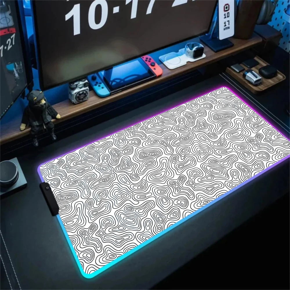 Anime Led Mouse Pad Strata Liquid White RGB Desk Carpet XL Luminescence Mouse Mat With Backlight Line Rubber anti slip Mousepad