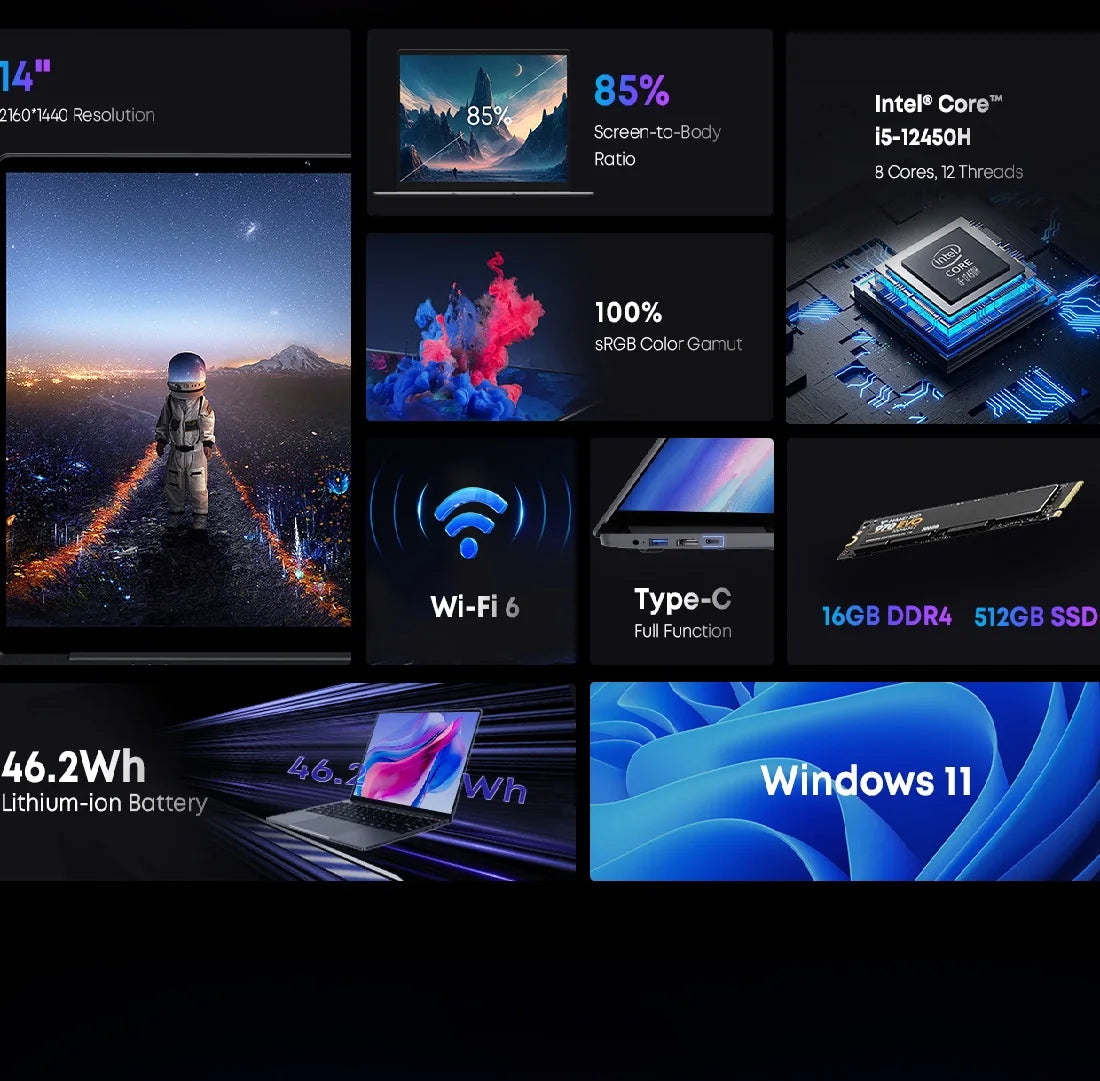 CHUWI Corebook X Laptop, R5-7430U, 14-inch FHD Screen, 16GB RAM, 512GB SSD, WIFI 6, Windows 11 Gaming NoteBook AMD R5 Computer PC - WinSupport Tech