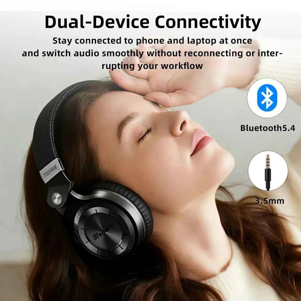 Bluedio T2+ Bluetooth Headphone Wireless Headset Foldable Sports Earphone Bluetooth 5.4 HIFI Sound 57mm Strong Bass SD Card Slot
