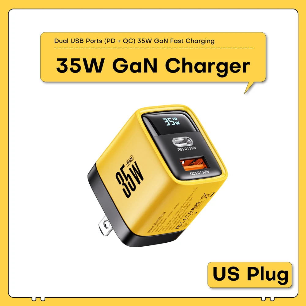35W GaN Charger LED Display USB Charger for IPhone 14 Pro Samsung Xiaomi IPad Pro PD 3.0 QC 3.0 Quick Charger USB C Fast Charge