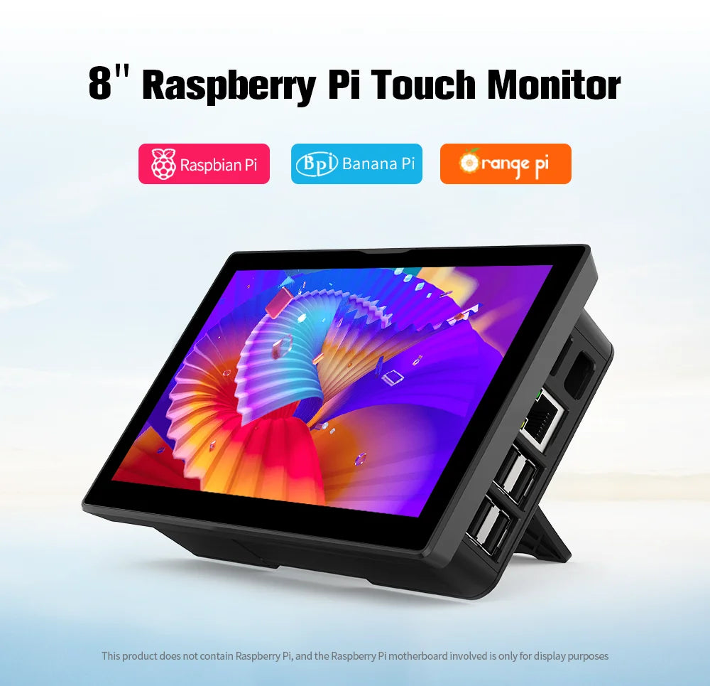 8 inch Raspberry Pi 5 4 Monitor LCD Dispaly 1280x800 16:10 Touch Screen HDMI USB for DIY Pi 4 3 Built in Fans Speaker