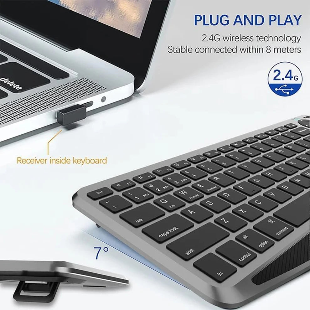 2.4G Wireless Bluetooch Dual Mode Connection TV Keyboard with Touchpad Media Control Multimedia Rechargeable Backlit Keyboard
