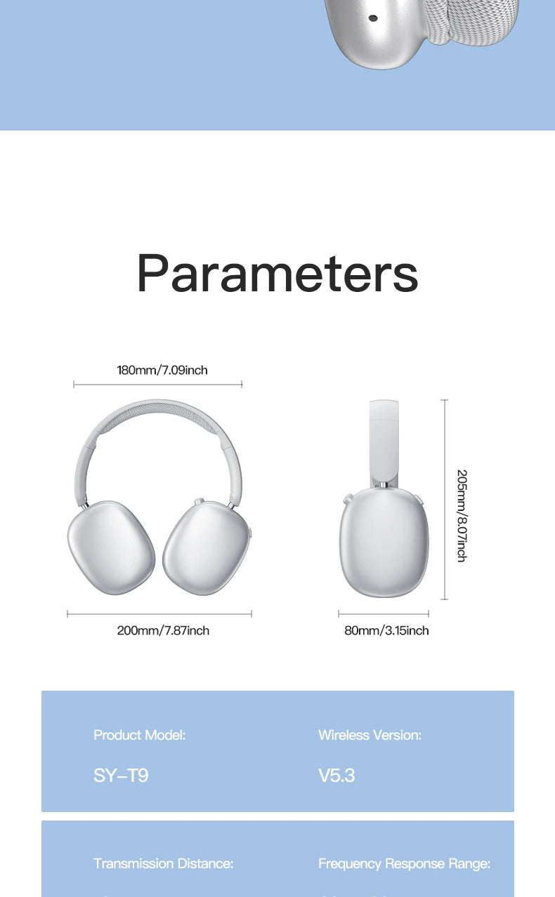 Wireless Bluetooth Headphones Over-Ear, Hi-Res Audio, Sport Headphone, Foldable Stereo, Travel Headphones, Silver