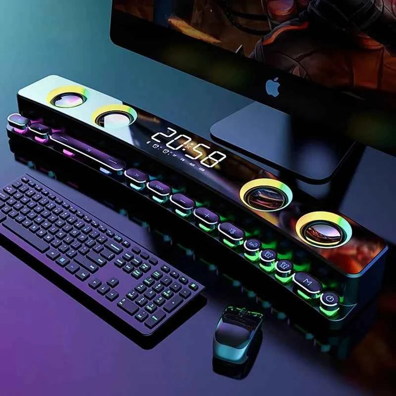 Computer Audio Desktop Notebook Long Multimedia Gaming Bluetooth Speaker Game Subwoofer 7 Color LED Lights/FM