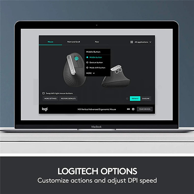 Logitech MX Vertical Wireless Mouse – Ergonomic Design Reduces Muscle Strain, Move Content Between 3 Windows and Apple Computer
