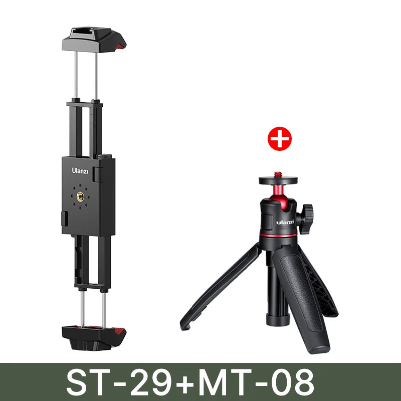 Ulanzi ST-29 Universal Tablet Tripod Mount Stand Phone Holder w Cold Shoe For iPhone 16 15 14 13 12 Horizontal Vertical Shooting