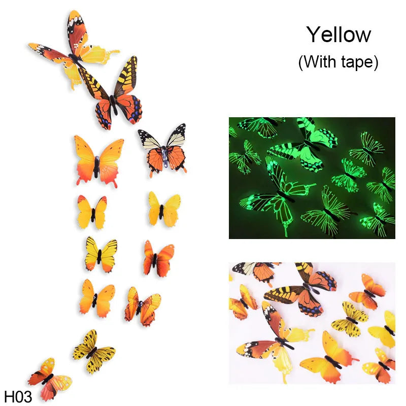 12pcs Luminous 3D Butterfly Wall Sticker for Kids Bedroom Home Living Room Fridge Wall Decal Glow in Dark Wallpaper Decoration