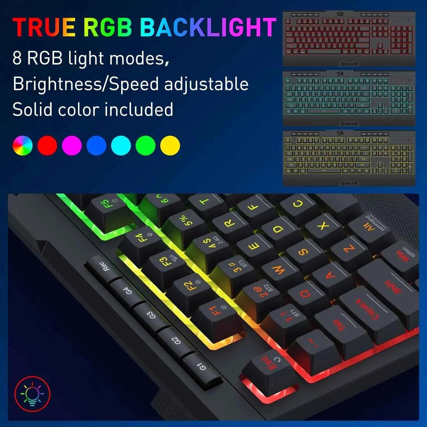 Redragon S151 PRO 3-Mode Wilreess Gaming Keyboard & Mouse Combo, 104 Keys K525 RGB Membrane Keyboard