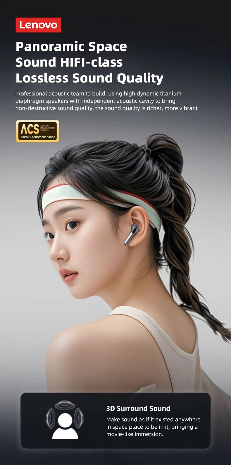 Lenovo LP2 Pro Bluetooth 5.4 Earbuds Semi-In Ear Clear Call HIFI Sound Quality Wireless Earphones Lightweight Comfort Headphones
