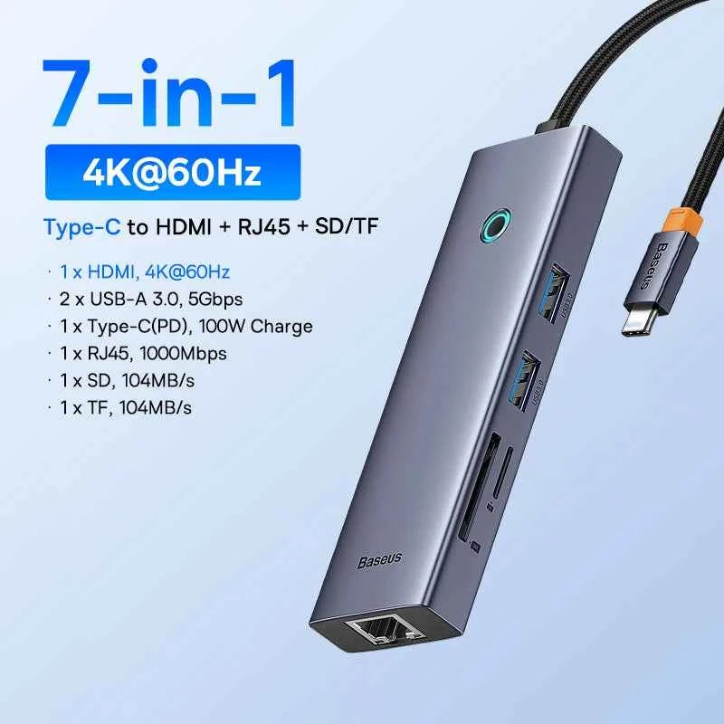 Baseus USB C HUB Dual HDMI 8K 4K Adapter 10-in-1 USB 3.2 10Gbps Splitter with RJ45 SD TF Type C PD 100W for MacBook Pro Air HUB
