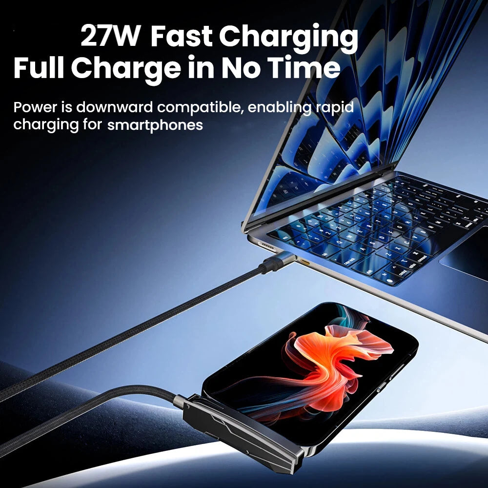 27W Lightning Fast Charging Cable PD Type-C to IOS Data Wire With Foldable Stand For iPhone 14 13 12 11 Lightning Charging Line