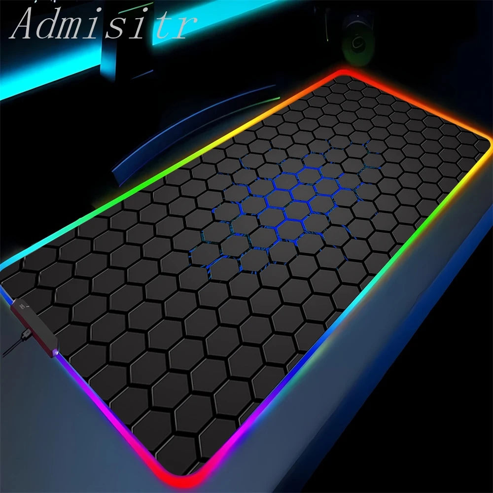 Geometry Large RGB Gamer Mousepad 40x90cm Hexagon Mouse Mat Gaming Mousepads LED Keyboard Mats Luminous Desk Pads Mouse Pad