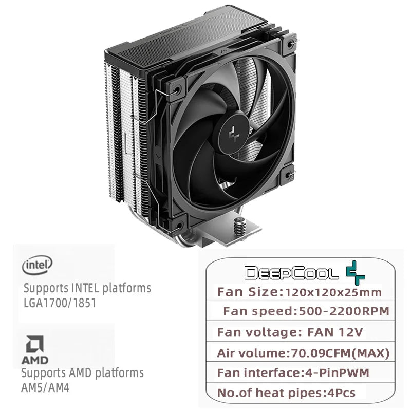 DEEPCOOL AG400 4 Heat Pipe CPU Air-Cooled Cooler ARGB PWM TDP 220W CPU Radiator for LGA1700 1200 115X 1151 1155 AMD AM4 AM5