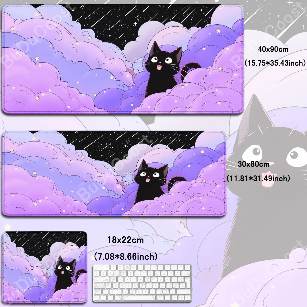 Kawaii Black Cat Mousepad Fast Delivery Keyboard Desk Mat 40x90cm Lock Edge Extend Mouse Pad Starlit Sky Office Table Protection