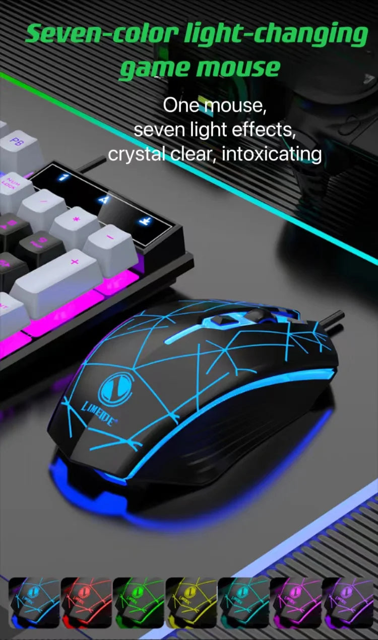 Gaming Tri-Color Combo: Silent Mech-Feel Membrane Keyboard & Tactile Mouse, Wired RGB for PC/Laptop