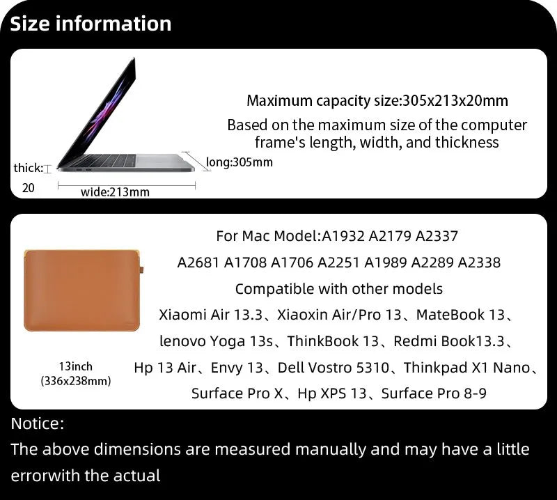 Ultra Thin Super Slim 13 Inch Laptop Bag Case Sleeve For M1 M2 MacBook Pro Retina Air 13.3 13.6 For HP Surface Pro Dell