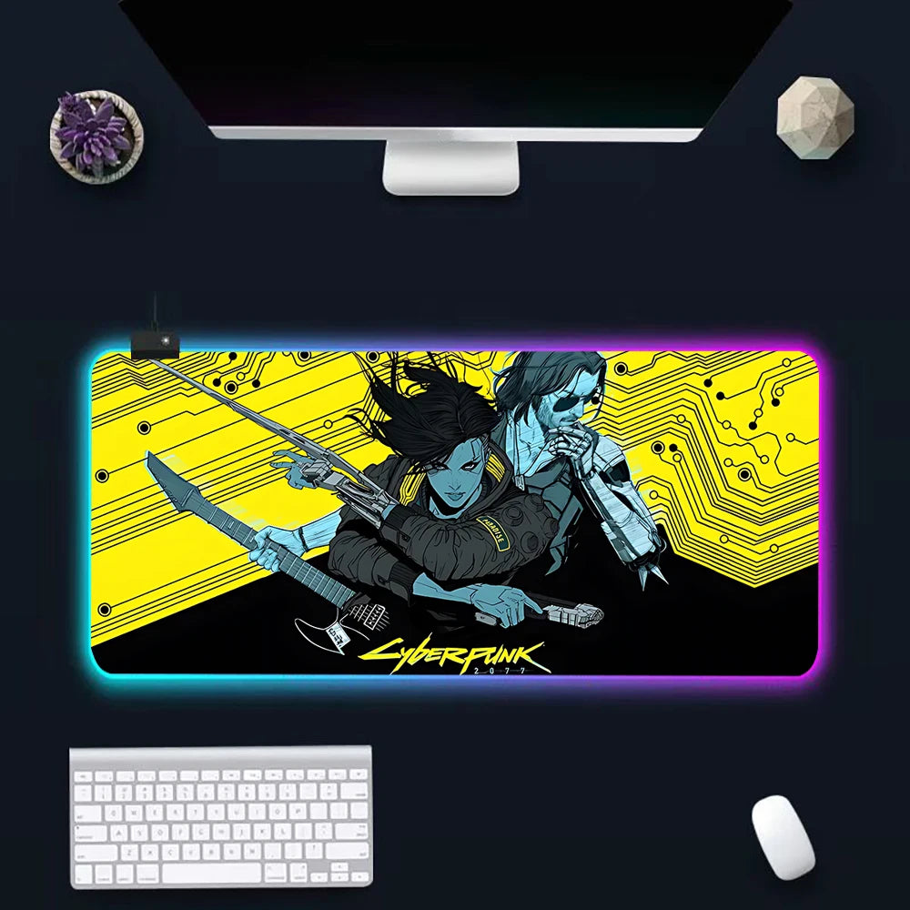 Hot Cyberpunk Sci-Fi Games RGB Pc Gamer Keyboard Mouse Pad Mousepad LED Glowing Mouse Mats Rubber Gaming Computer Mausepad