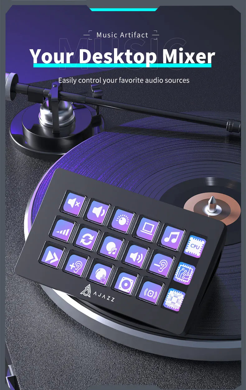 AJAZZ AKP153E/AKP03E Multifunctional Console Panel Desktop Assistente 15 Macro Keys Trigger Actions Custom Mini Keyboard