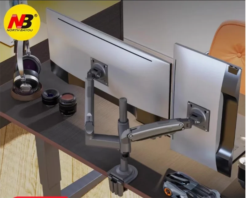 NB H180 Double Monitor Desk Holder Arm Gas Spring Full Motion 17'-27' LCD TV Mount Ergonomic Dual Arm Clamp Bracket 2-9kgs Each