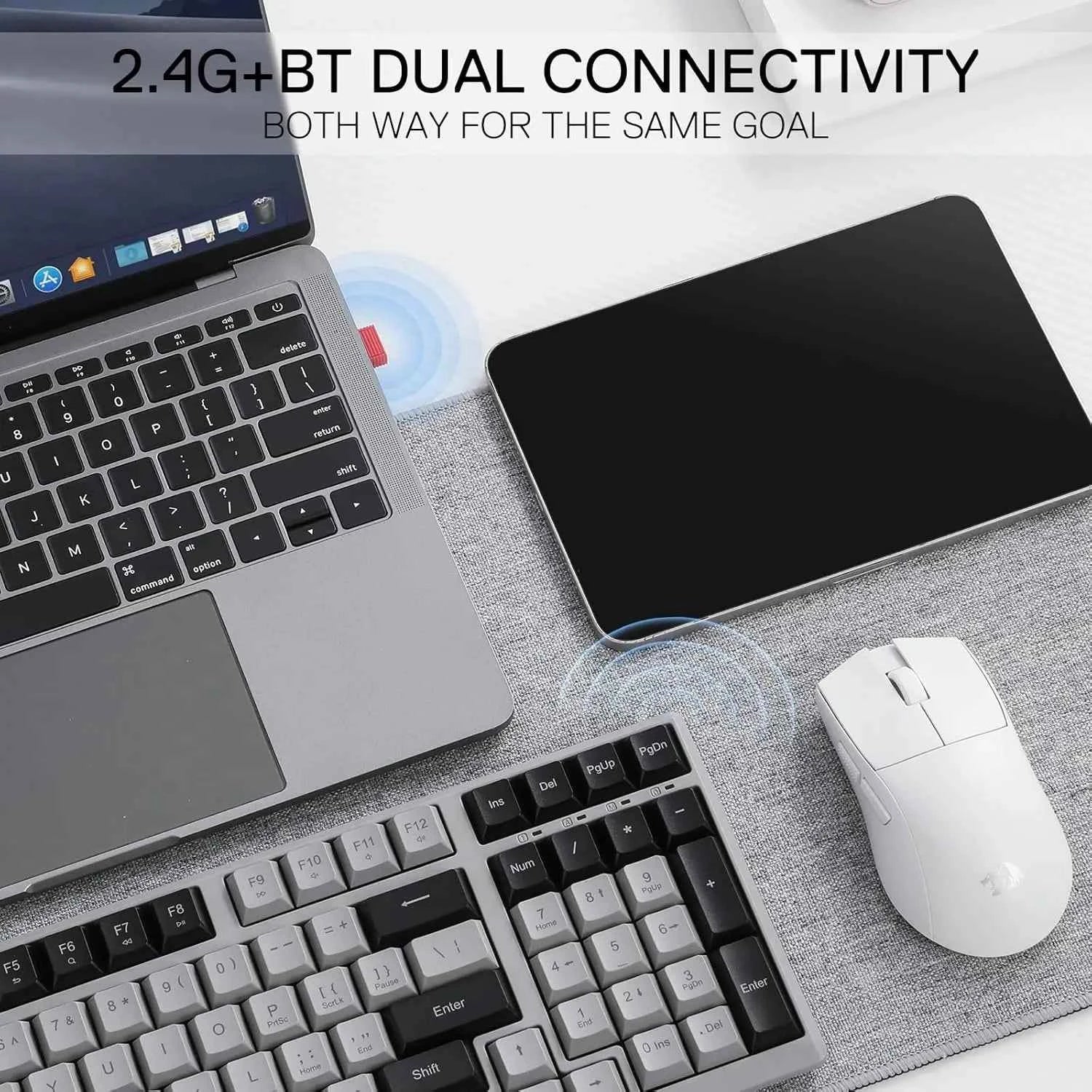 Redragon BK7114 Low-Profile 2.4G BT Wireless Computer 98 Keys Slim Office PC Scissors Mechanism Tactile Quiet Keystroke Keyboard