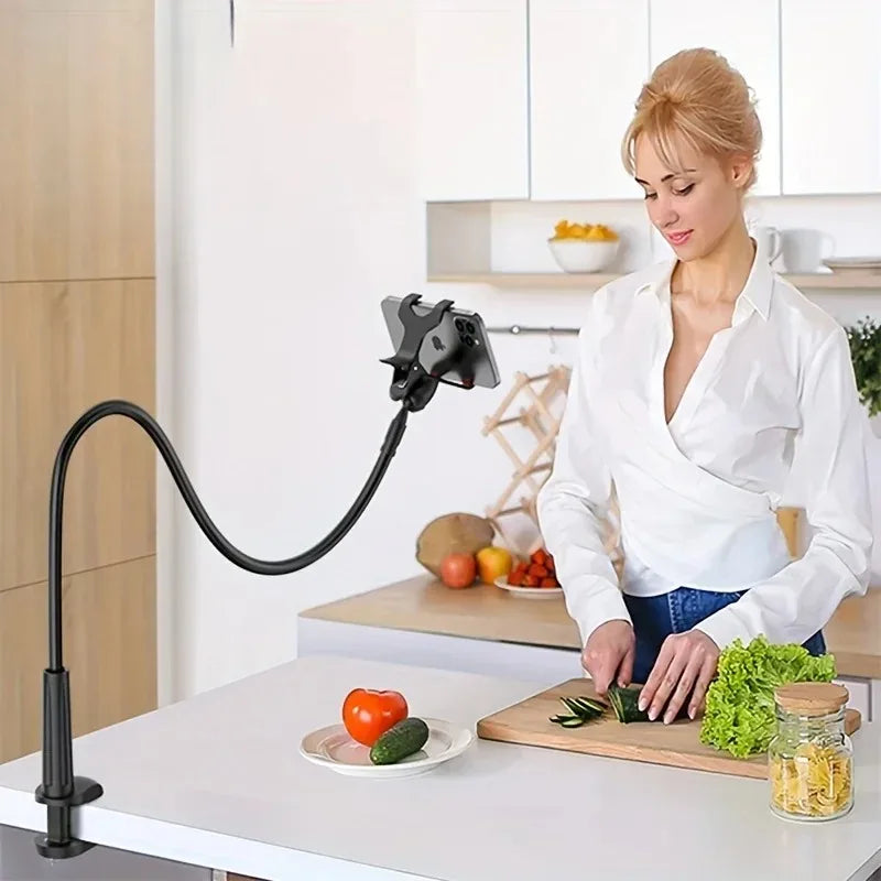 138cm Cell Phone Clip on Stand Holder with Grip Flexible Long Arm Gooseneck Lazy Bracket Mount Clamp for Smartphones ﻿