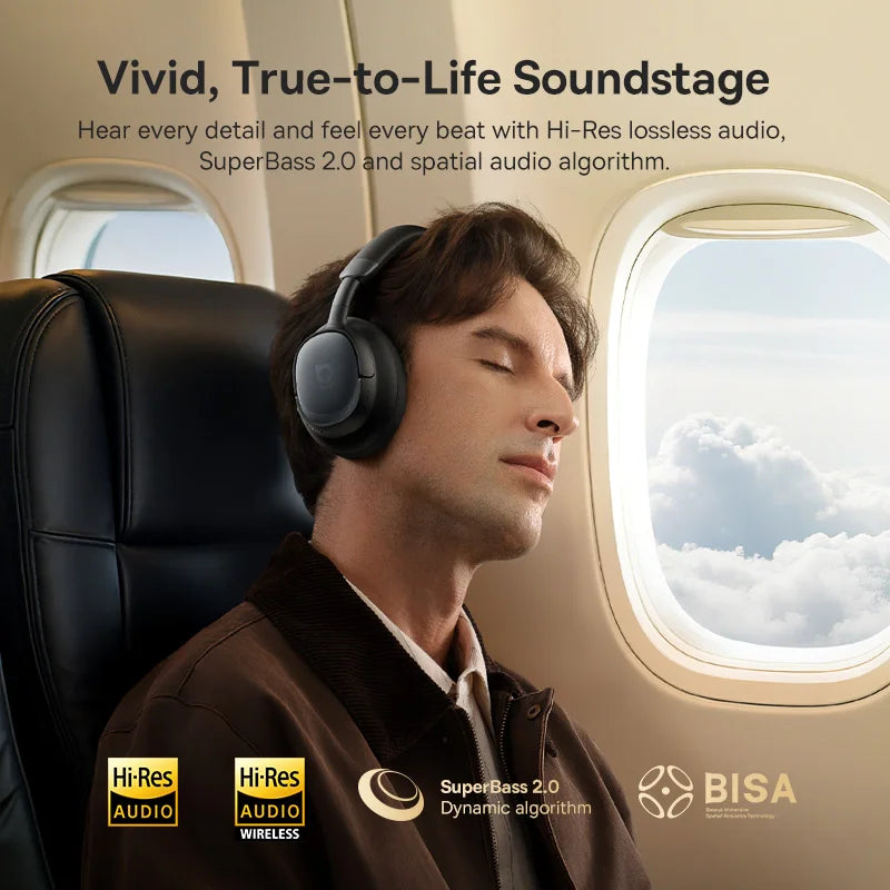 Baseus Bowie MH1 ANC Wireless Headphone 48dB Adaptive Hybrid Noise Cancelling Headsets 80H Playtime Hi-Res Audio LDAC Headphone