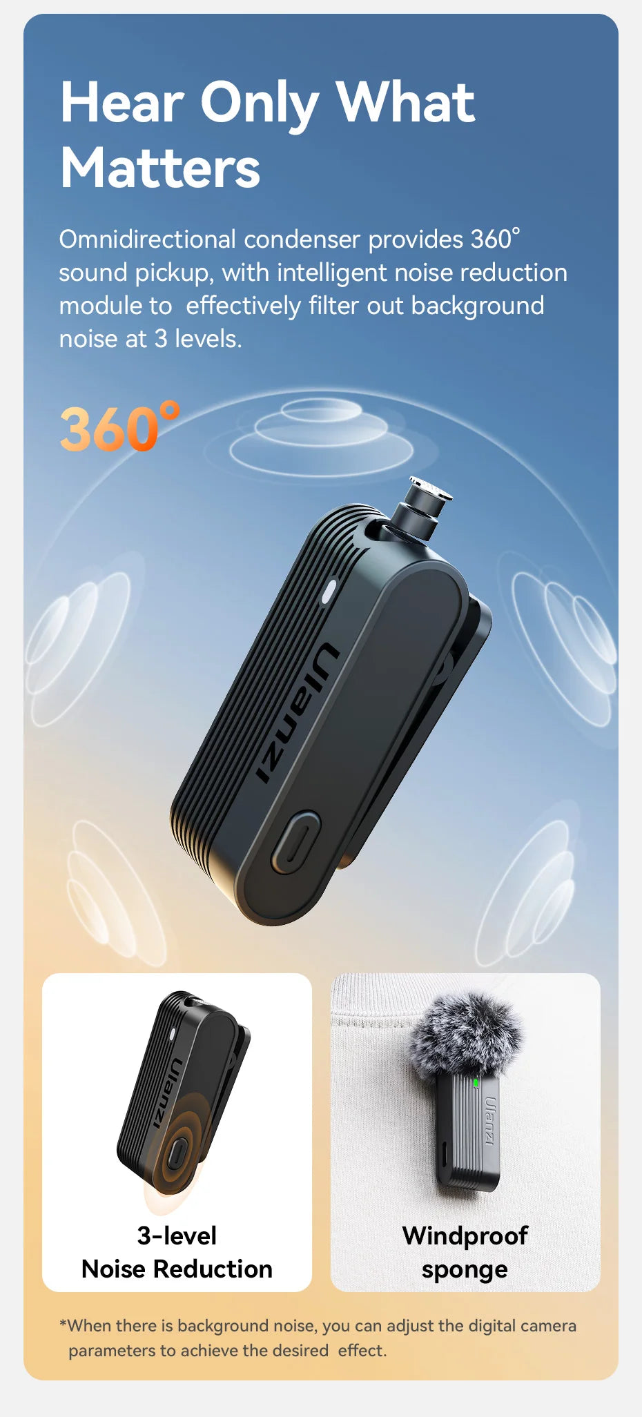 Ulanzi A100 Wireless Lavalier Microphone Professional 20M Audio Video Voice Recording Mic for iPhone 16 15 Android Phone Camera