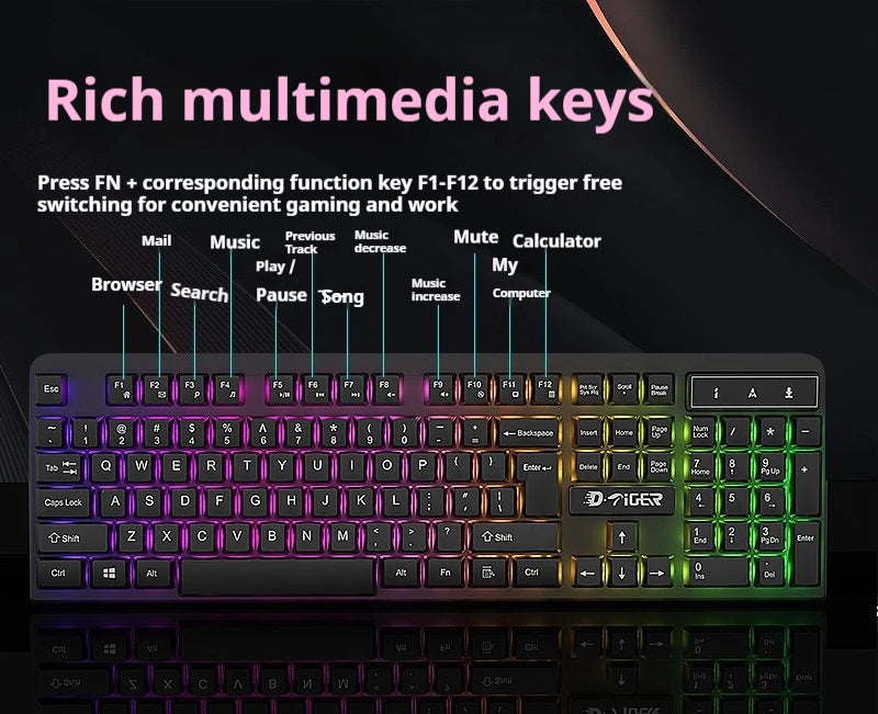 Stylish Backlight Wired Keyboard with Mouse Responsive Game Keys Long Lasting Comfort For Workspaces Efficient Gaming Office